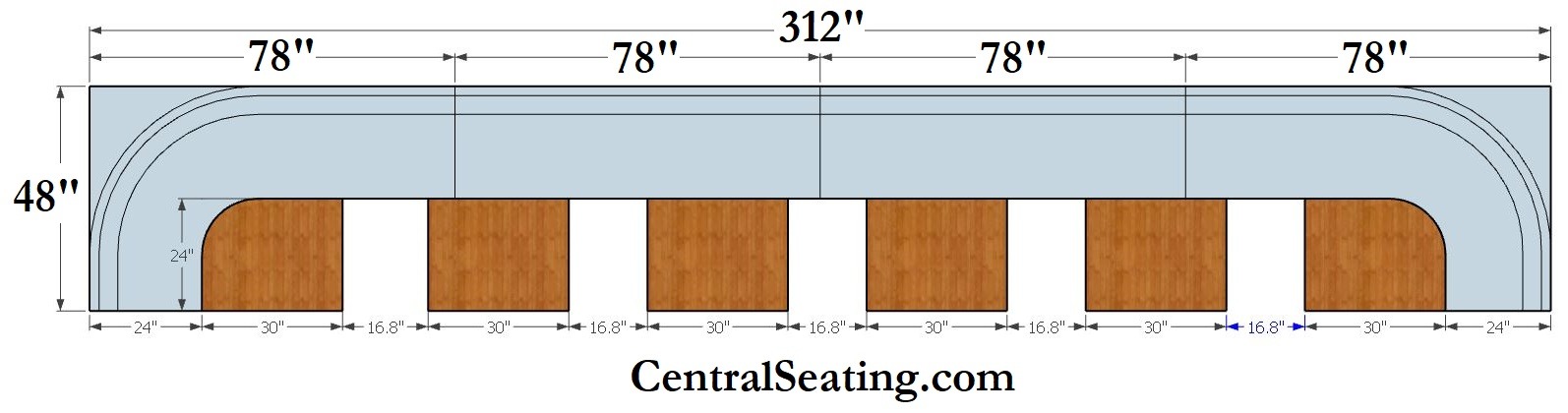 how many tables can 26' foot u shaped booth fit