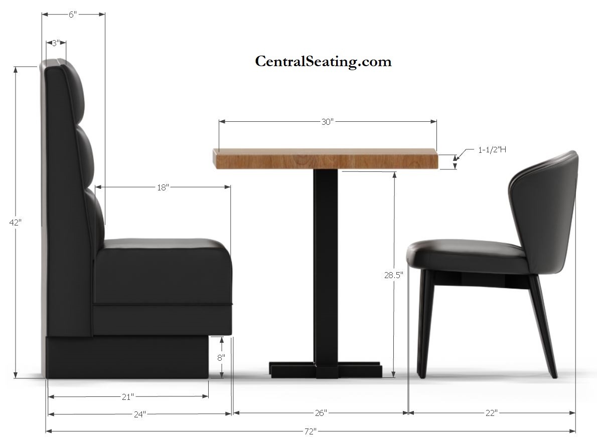 What Is A Banquette Style Booth Seating   SEATING DEPTH SINGLE WITH CHAIRS. 2.JPG