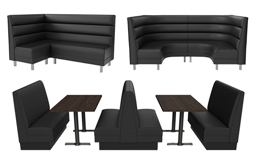 Single and Double Upholstered Restaurant Booth Spacing with Different Size  Table Tops